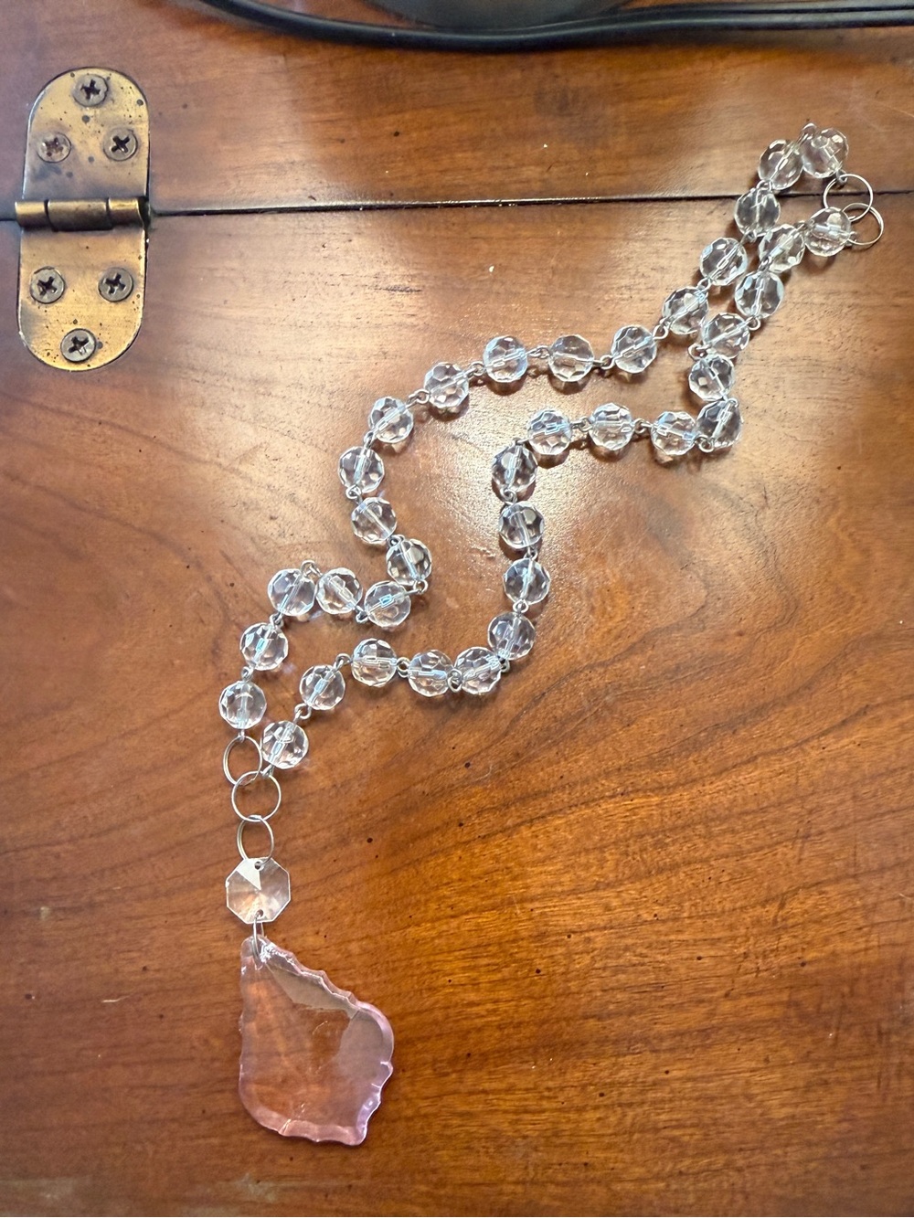 Clear Beaded Necklace with Pink Pendant - Elegant Women's Jewelry